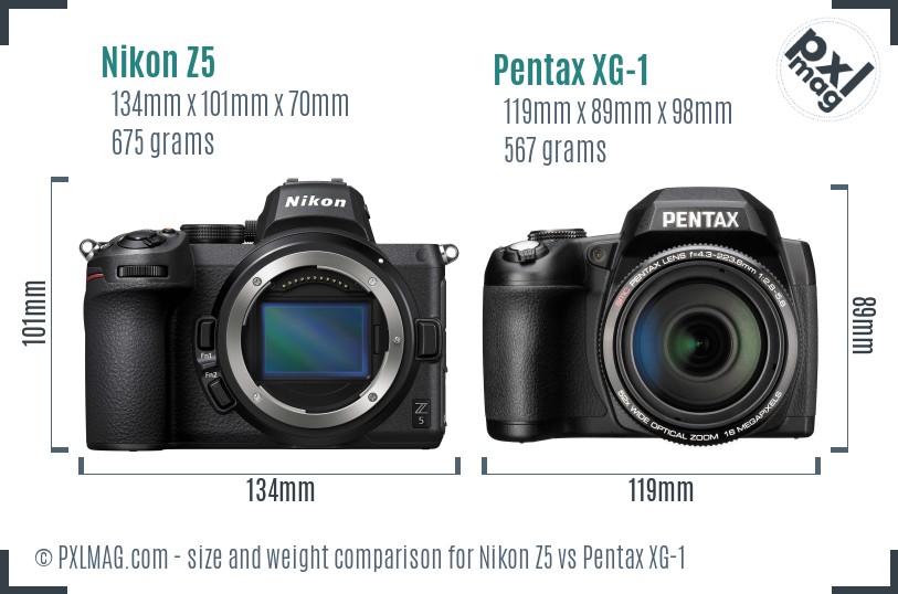 Nikon Z5 vs Pentax XG-1 size comparison