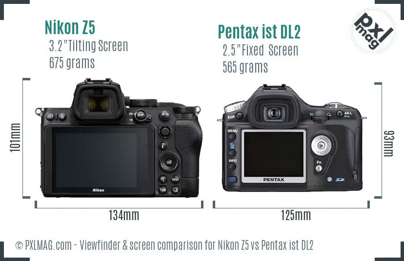 Nikon Z5 vs Pentax ist DL2 Screen and Viewfinder comparison