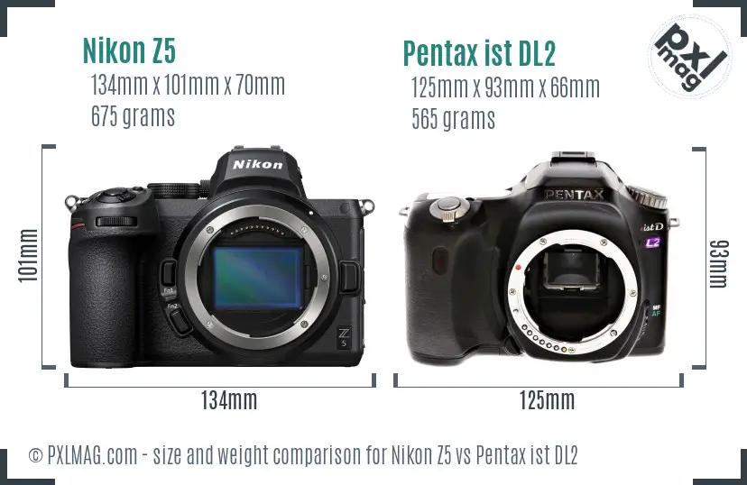 Nikon Z5 vs Pentax ist DL2 size comparison