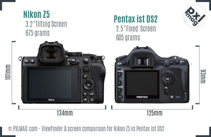 Nikon Z5 vs Pentax ist DS2 Screen and Viewfinder comparison