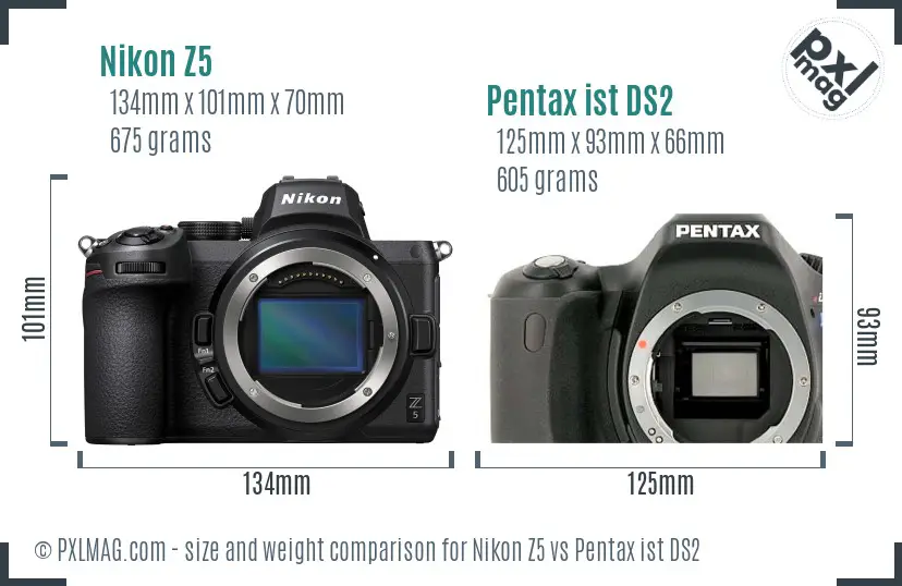 Nikon Z5 vs Pentax ist DS2 size comparison