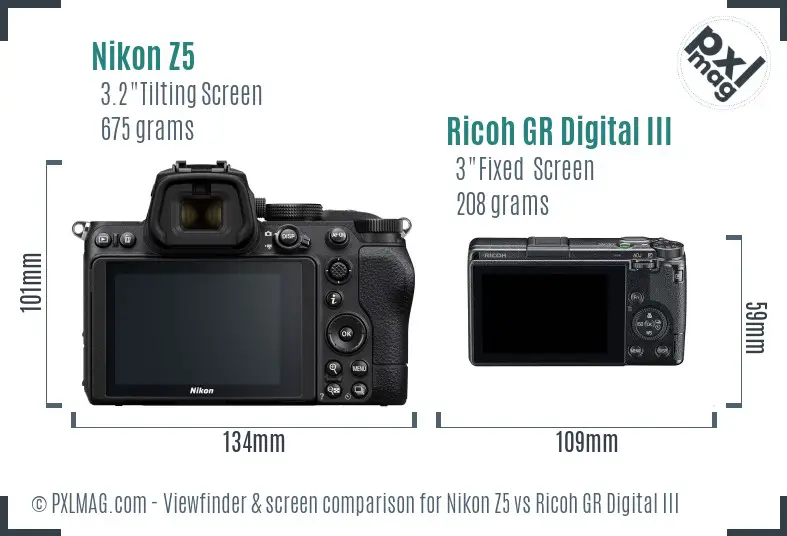 Nikon Z5 vs Ricoh GR Digital III Screen and Viewfinder comparison