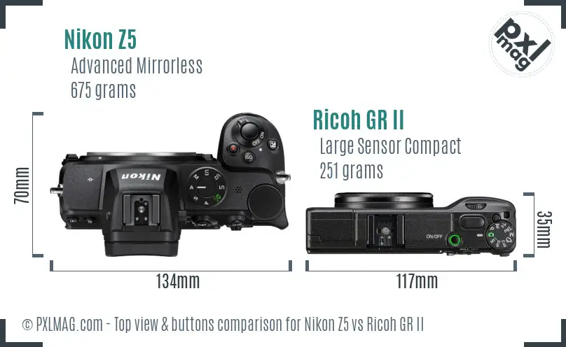 Nikon Z5 vs Ricoh GR II top view buttons comparison Nikon Z5 vs Ricoh GR II top view buttons comparison