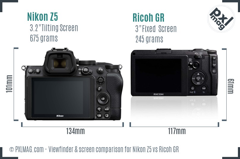 Nikon Z5 vs Ricoh GR Screen and Viewfinder comparison