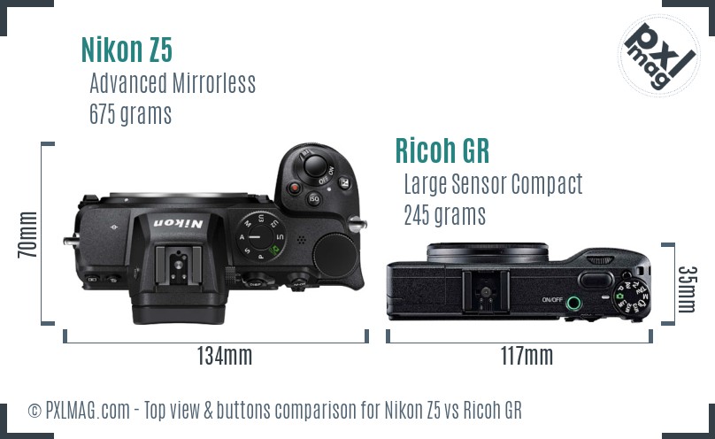 Nikon Z5 vs Ricoh GR top view buttons comparison