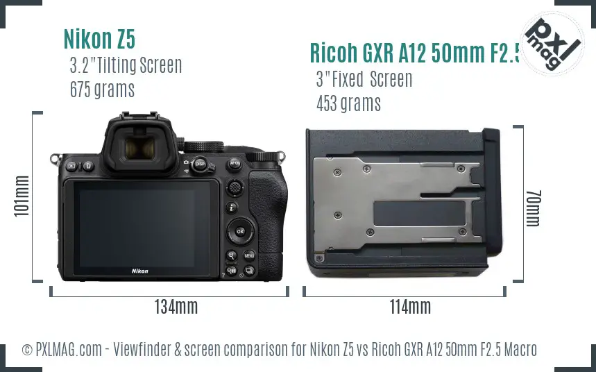 Nikon Z5 vs Ricoh GXR A12 50mm F2.5 Macro Screen and Viewfinder comparison