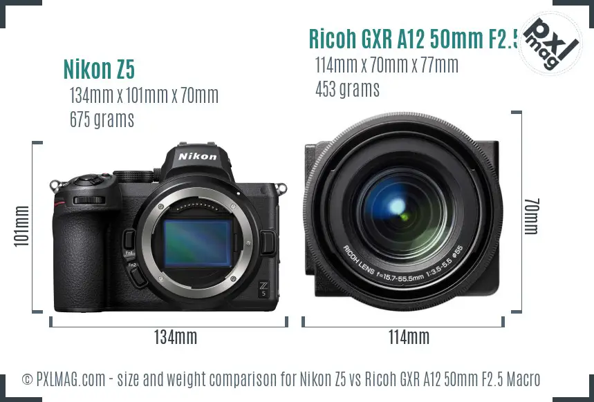 Nikon Z5 vs Ricoh GXR A12 50mm F2.5 Macro size comparison