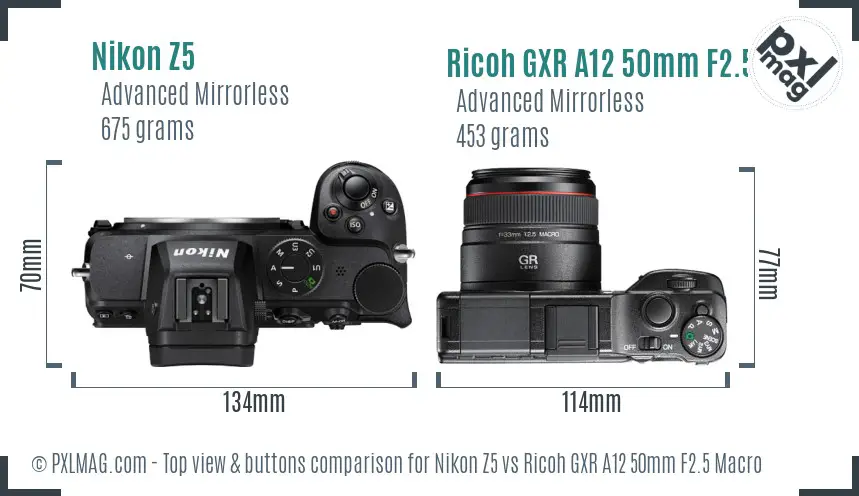 Nikon Z5 vs Ricoh GXR A12 50mm F2.5 Macro top view buttons comparison