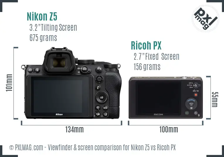 Nikon Z5 vs Ricoh PX Screen and Viewfinder comparison
