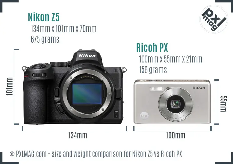 Nikon Z5 vs Ricoh PX size comparison