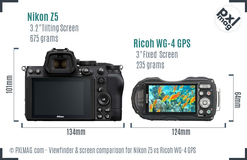 Nikon Z5 vs Ricoh WG-4 GPS Screen and Viewfinder comparison