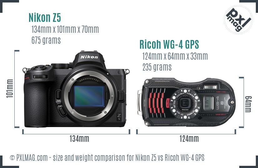 Nikon Z5 vs Ricoh WG-4 GPS size comparison