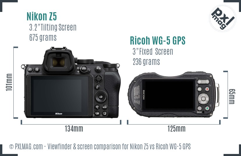 Nikon Z5 vs Ricoh WG-5 GPS Screen and Viewfinder comparison