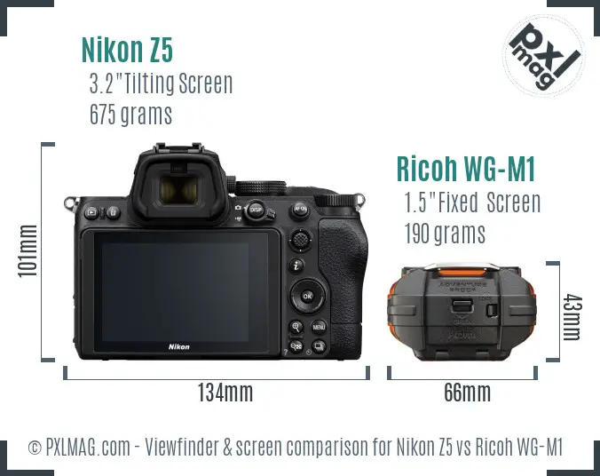 Nikon Z5 vs Ricoh WG-M1 Screen and Viewfinder comparison