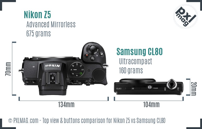 Nikon Z5 vs Samsung CL80 top view buttons comparison