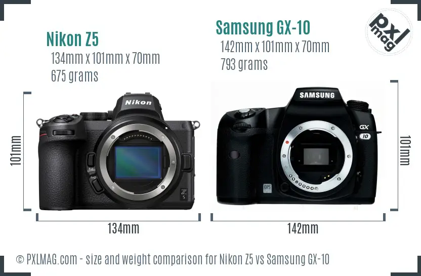 Nikon Z5 vs Samsung GX-10 size comparison Nikon Z5 vs Samsung GX-10 size comparison