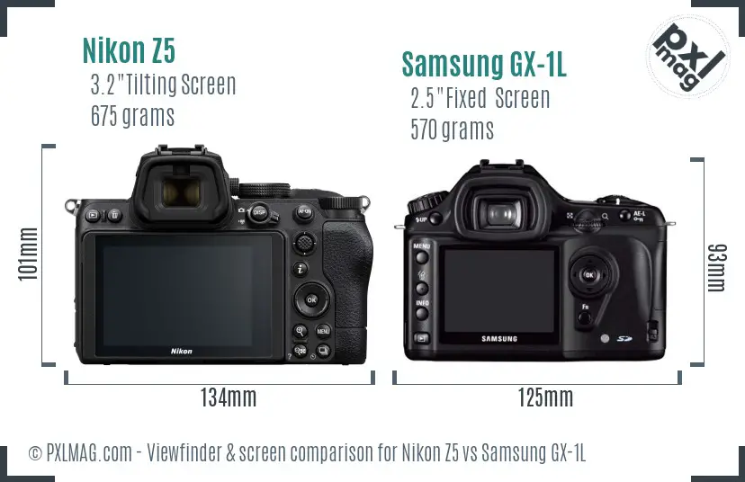 Nikon Z5 vs Samsung GX-1L Screen and Viewfinder comparison