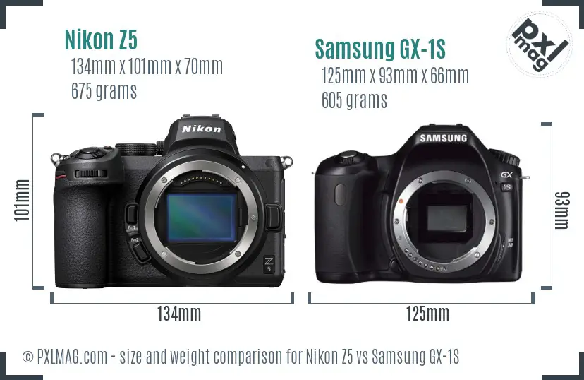 Nikon Z5 vs Samsung GX-1S size comparison