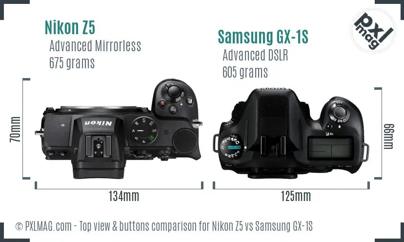 Nikon Z5 vs Samsung GX-1S top view buttons comparison