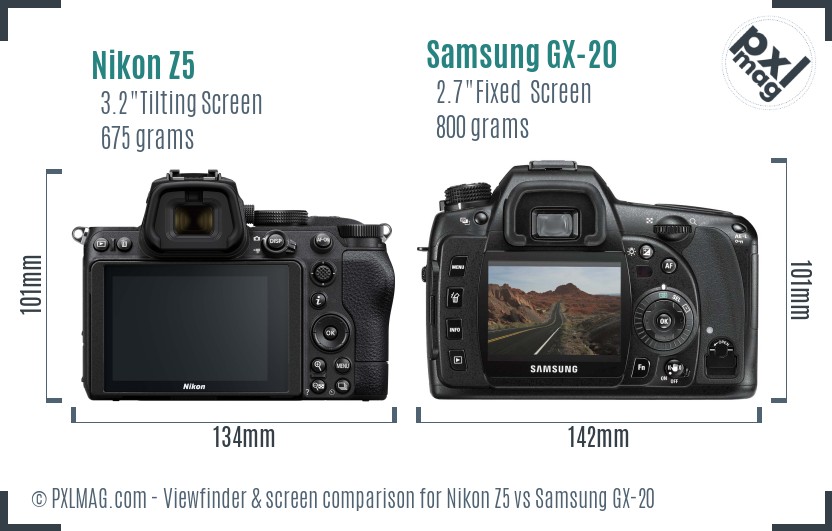 Nikon Z5 vs Samsung GX-20 Screen and Viewfinder comparison