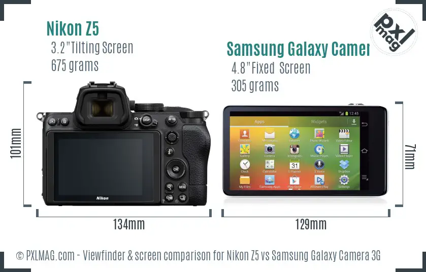 Nikon Z5 vs Samsung Galaxy Camera 3G Screen and Viewfinder comparison