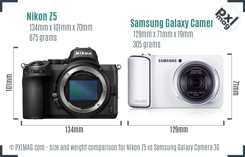Nikon Z5 vs Samsung Galaxy Camera 3G size comparison