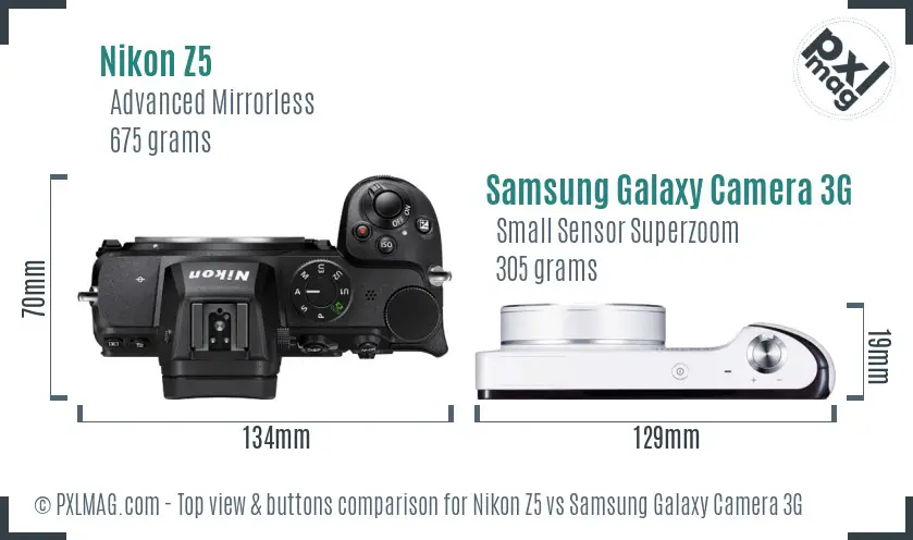 Nikon Z5 vs Samsung Galaxy Camera 3G top view buttons comparison
