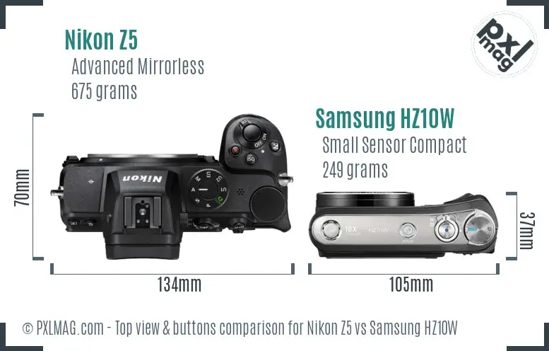 Nikon Z5 vs Samsung HZ10W top view buttons comparison Nikon Z5 vs Samsung HZ10W top view buttons comparison