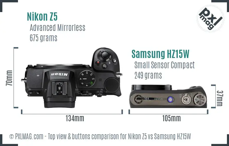 Nikon Z5 vs Samsung HZ15W top view buttons comparison Nikon Z5 vs Samsung HZ15W top view buttons comparison
