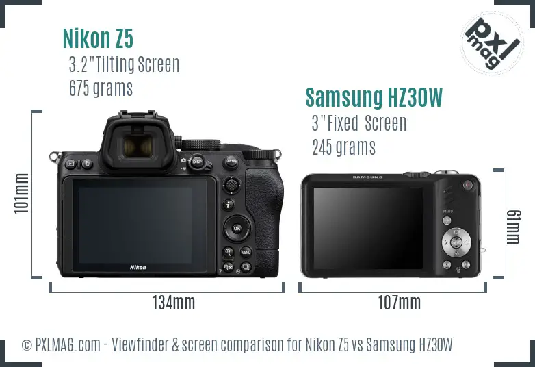 Nikon Z5 vs Samsung HZ30W Screen and Viewfinder comparison
