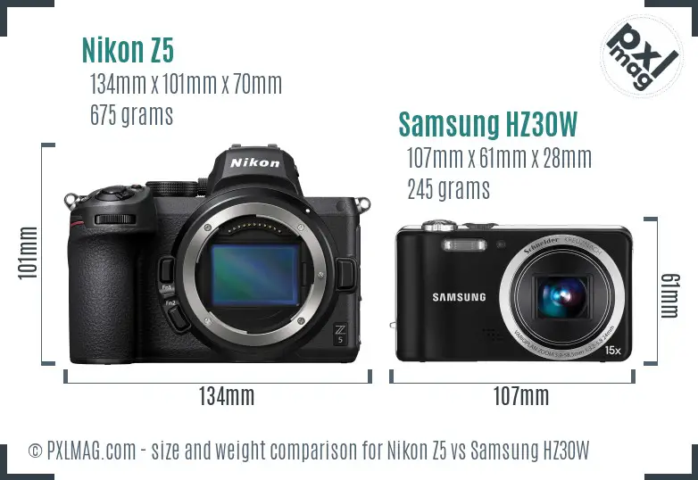Nikon Z5 vs Samsung HZ30W size comparison