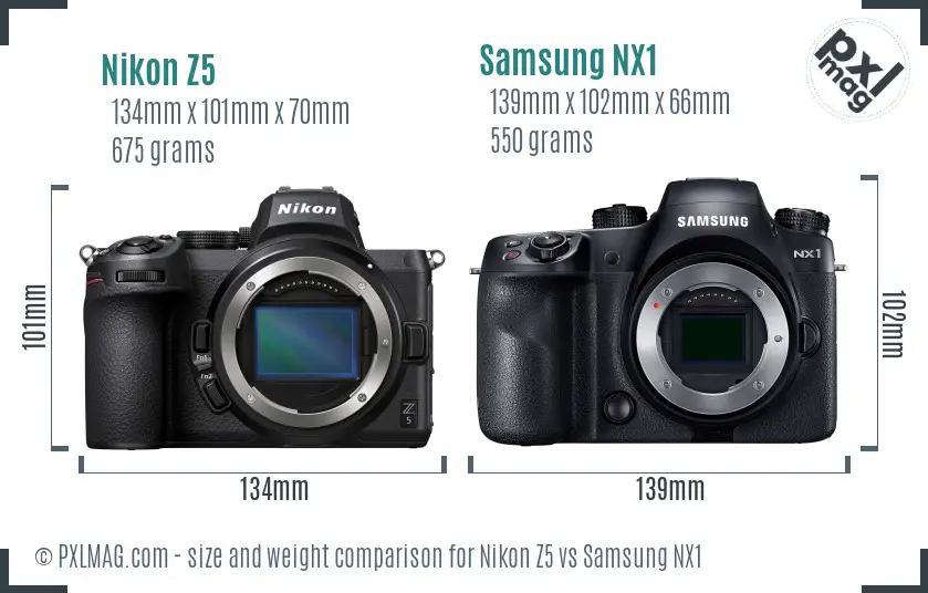 Nikon Z5 vs Samsung NX1 size comparison