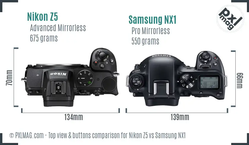 Nikon Z5 vs Samsung NX1 top view buttons comparison