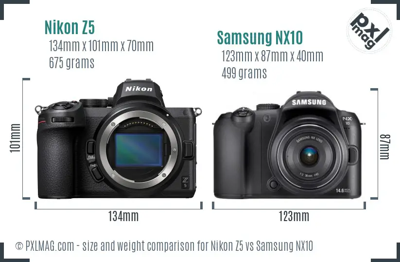 Nikon Z5 vs Samsung NX10 size comparison