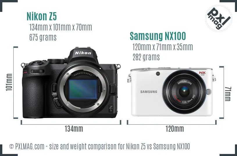 Nikon Z5 vs Samsung NX100 size comparison