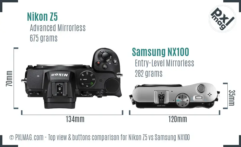 Nikon Z5 vs Samsung NX100 top view buttons comparison
