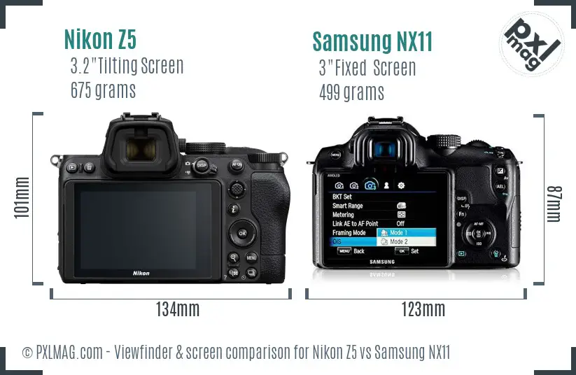 Nikon Z5 vs Samsung NX11 Screen and Viewfinder comparison