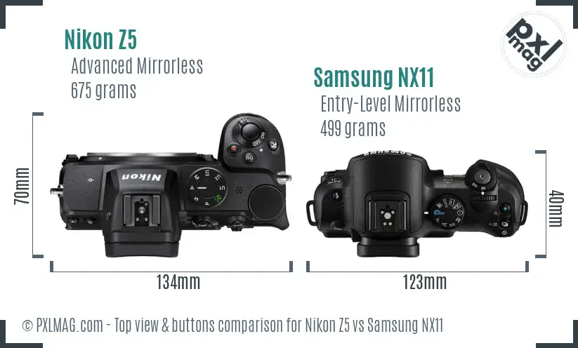 Nikon Z5 vs Samsung NX11 top view buttons comparison