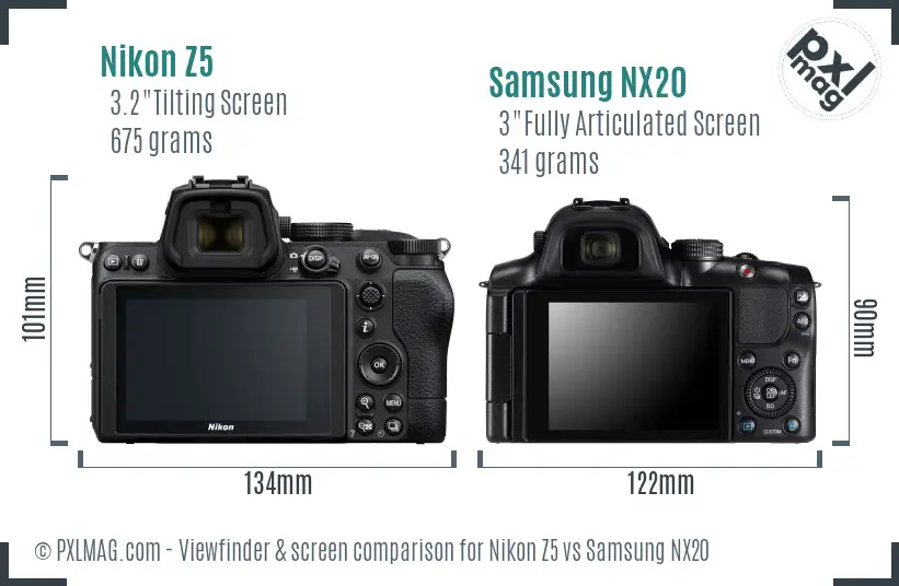 Nikon Z5 vs Samsung NX20 Screen and Viewfinder comparison