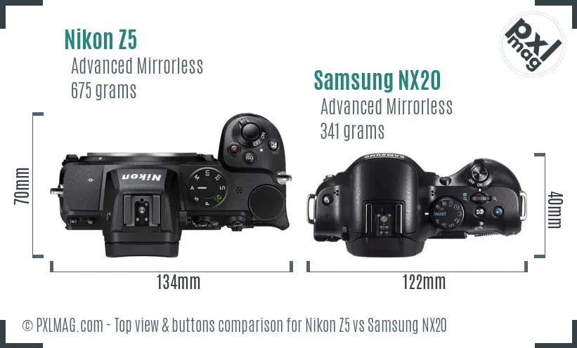 Nikon Z5 vs Samsung NX20 top view buttons comparison