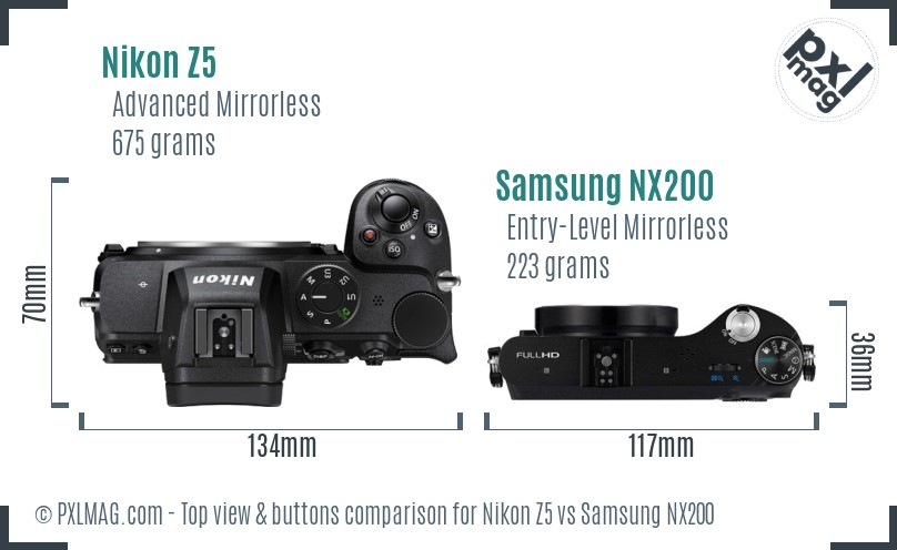 Nikon Z5 vs Samsung NX200 top view buttons comparison