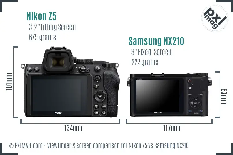Nikon Z5 vs Samsung NX210 Screen and Viewfinder comparison