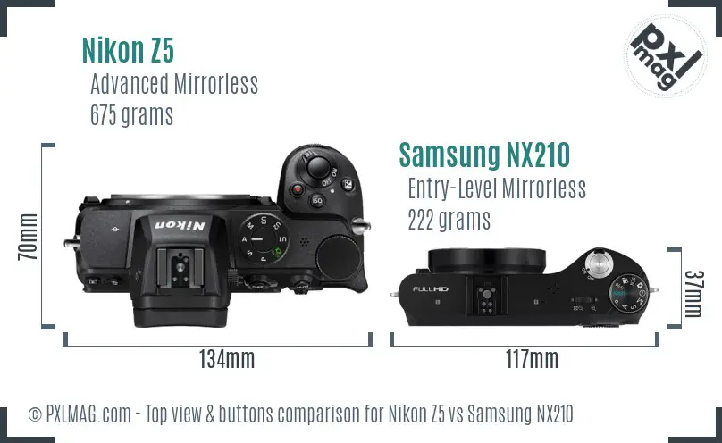 Nikon Z5 vs Samsung NX210 top view buttons comparison
