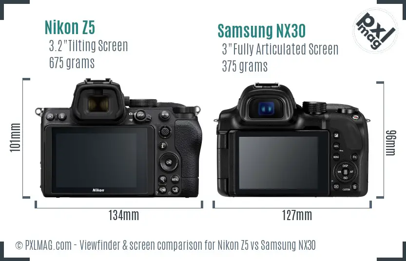 Nikon Z5 vs Samsung NX30 Screen and Viewfinder comparison