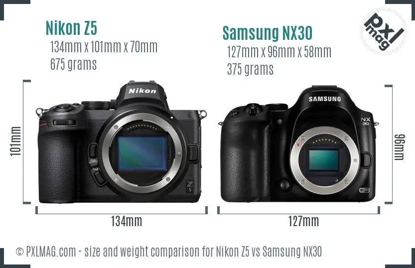 Nikon Z5 vs Samsung NX30 size comparison