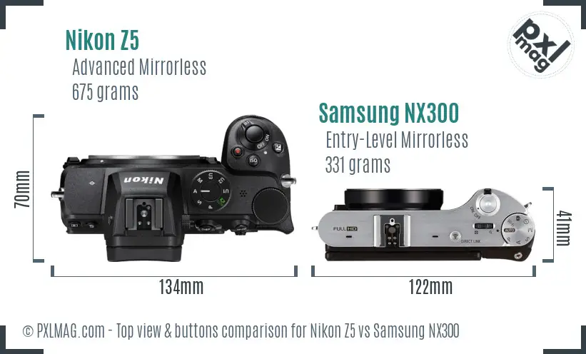 Nikon Z5 vs Samsung NX300 top view buttons comparison
