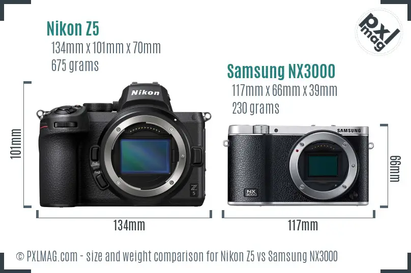 Nikon Z5 vs Samsung NX3000 size comparison
