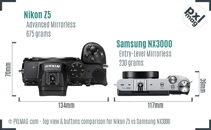 Nikon Z5 vs Samsung NX3000 top view buttons comparison
