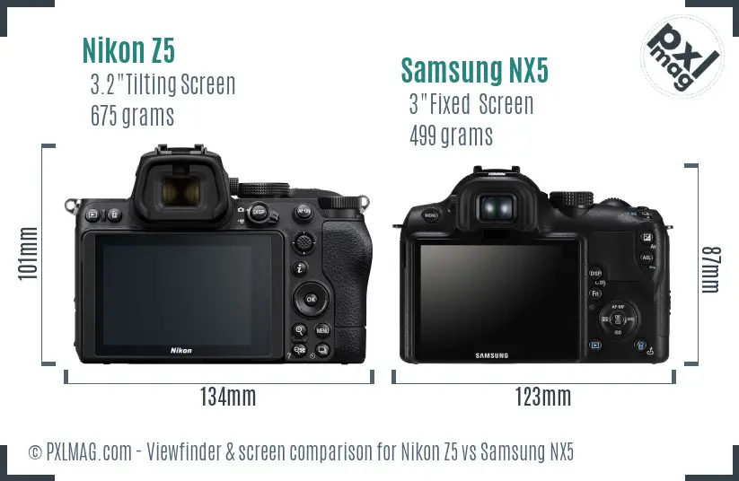 Nikon Z5 vs Samsung NX5 Screen and Viewfinder comparison