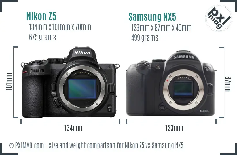 Nikon Z5 vs Samsung NX5 size comparison